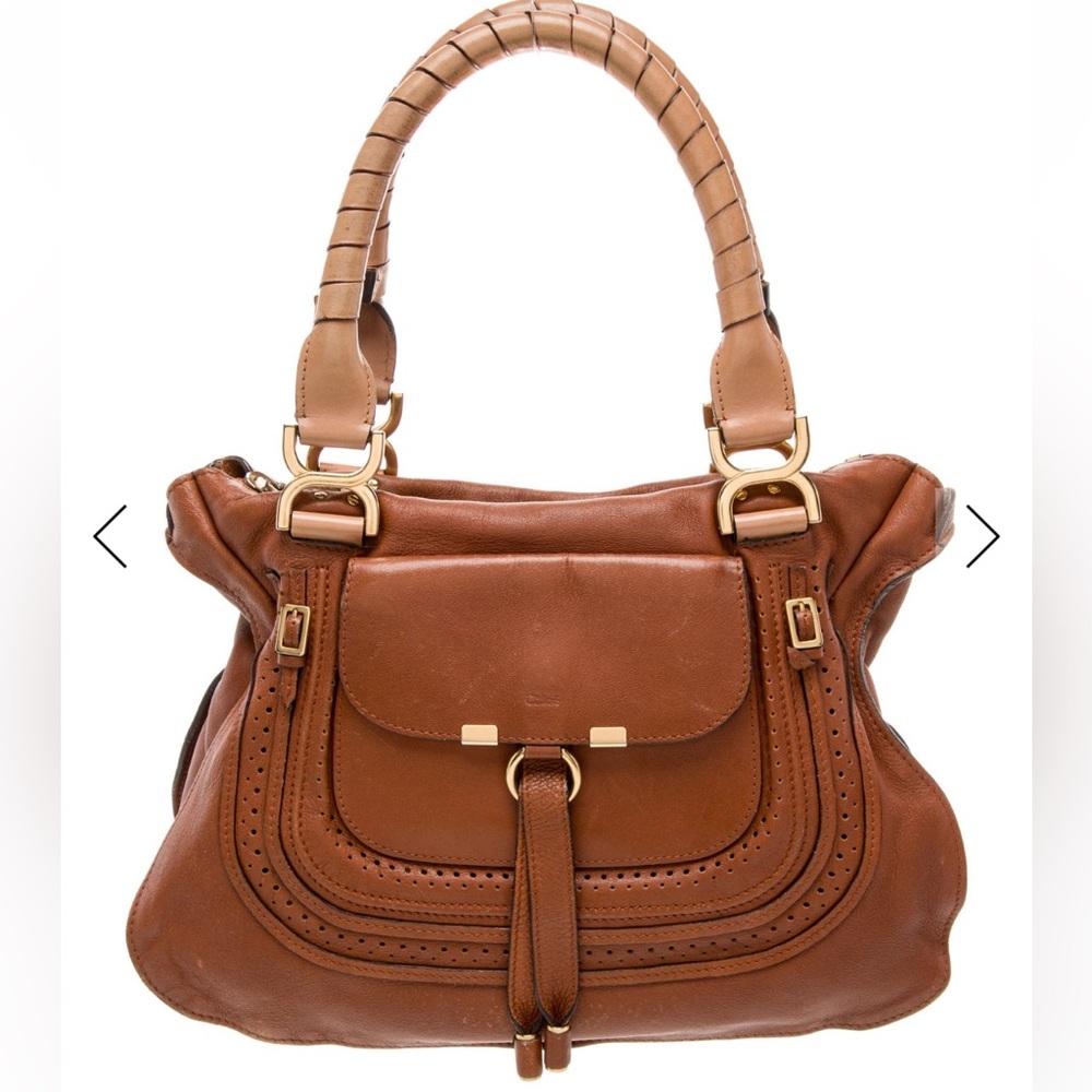 Chloe Marcie Medium Shoulder Bag Purse Cognac Brown Two Toned Leather $2700